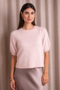 Lyhythihainen kashmirneule puhvihihalla, Pale pink