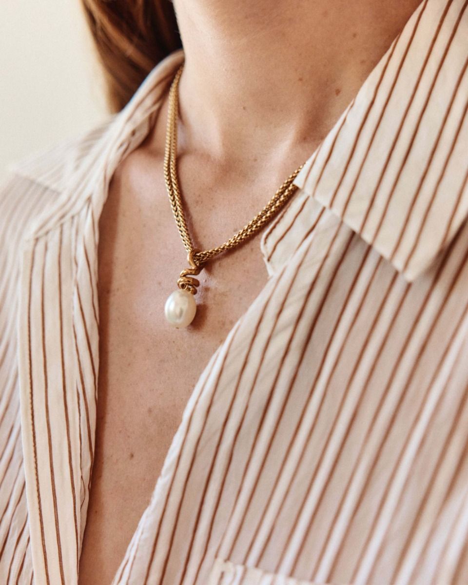 Swivel Necklace Pearl L Gold
