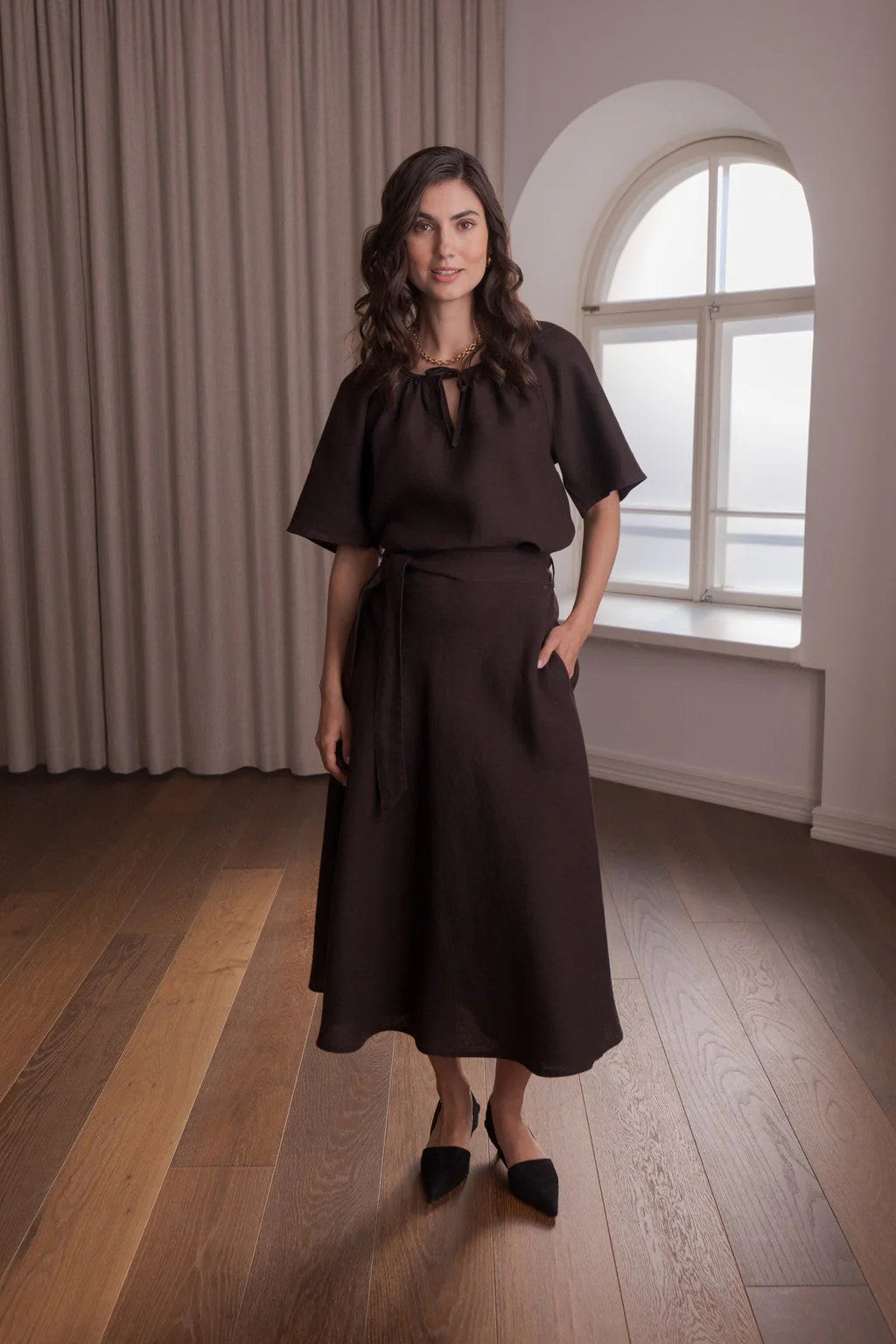 Original Story, Liana Linen Skirt Dark Chocolate