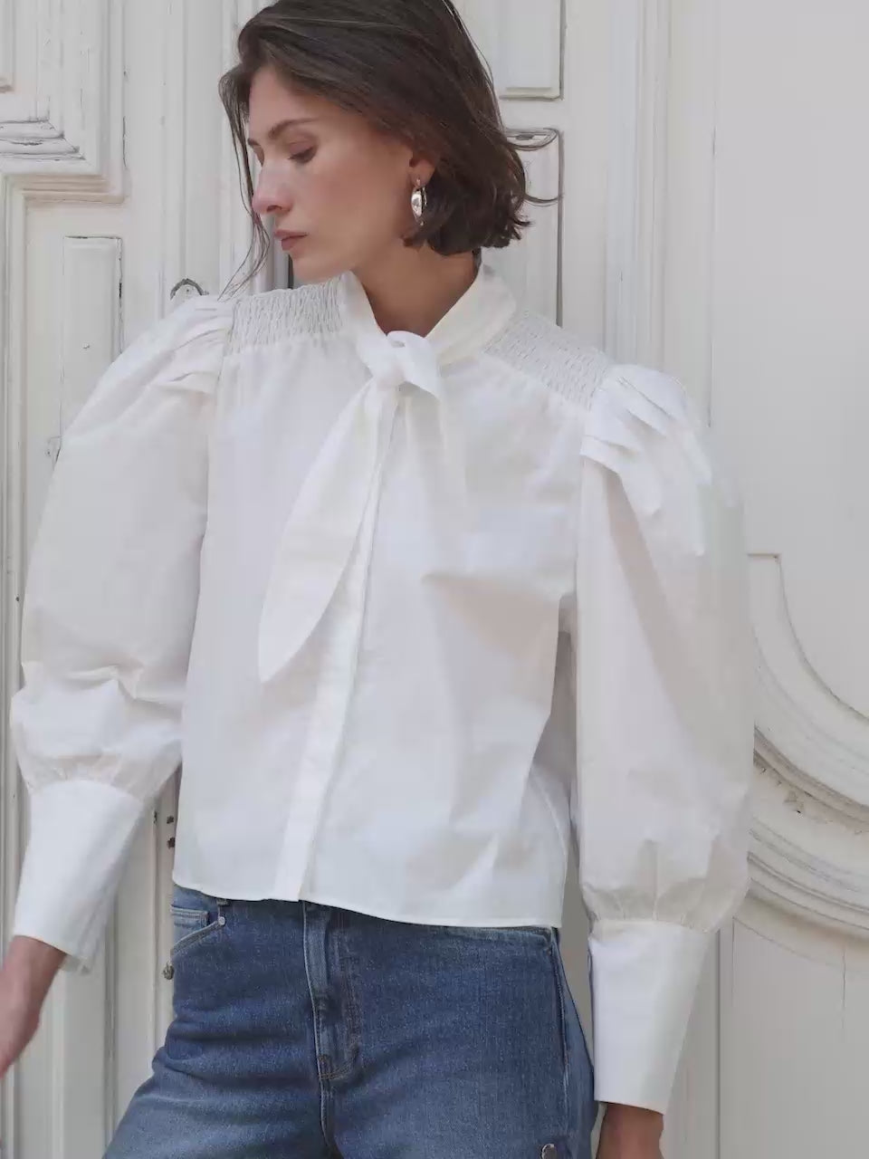 Smocked cotton blouse