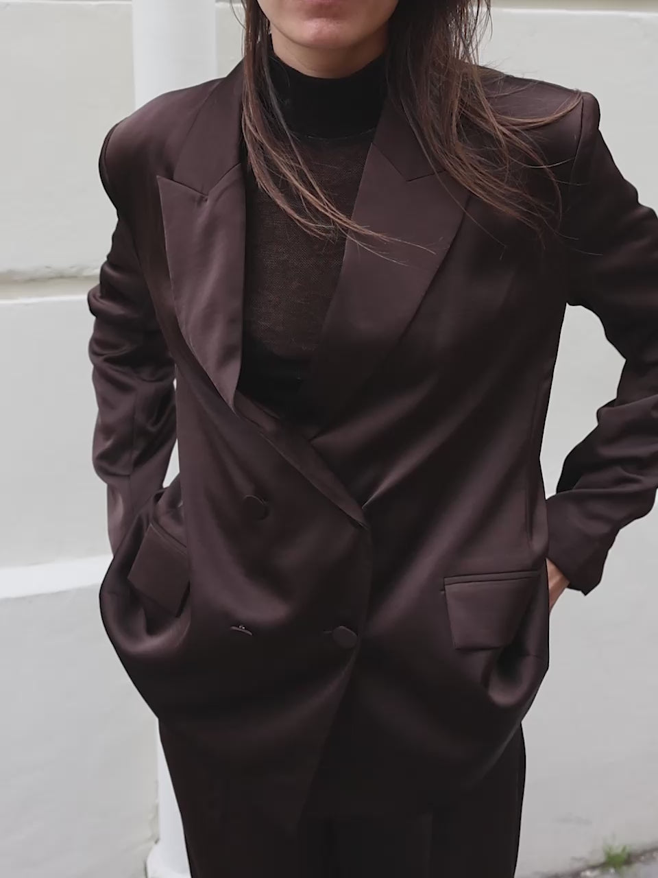 Satin double-breasted blazer