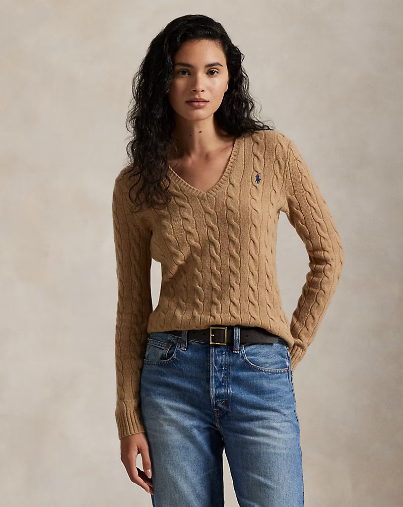 Ralph Lauren Cable-Knit Wool-Cashmere V-Neck Jumper | Camel