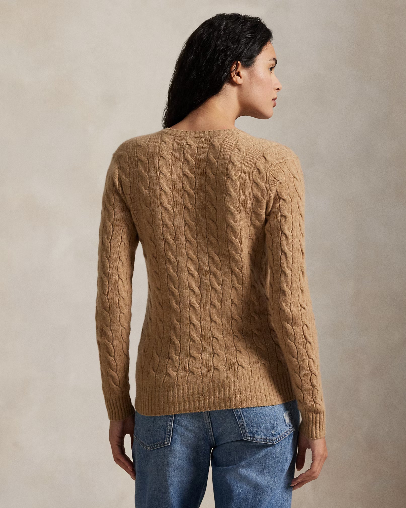 Ralph Lauren Cable-Knit Wool-Cashmere V-Neck Jumper | Camel