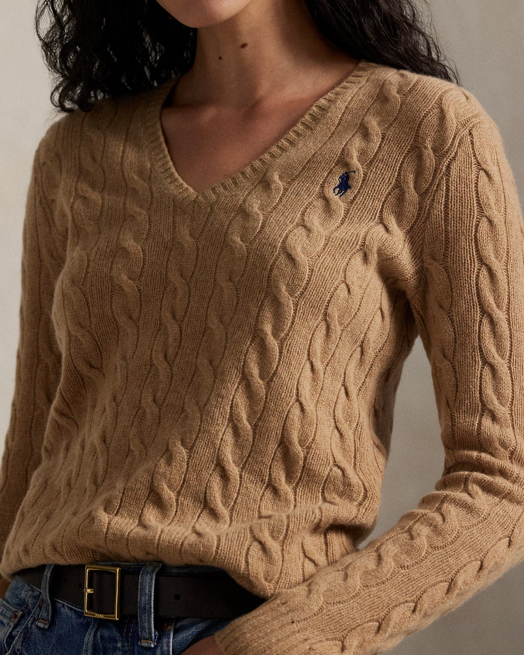 Ralph Lauren Cable-Knit Wool-Cashmere V-Neck Jumper | Camel