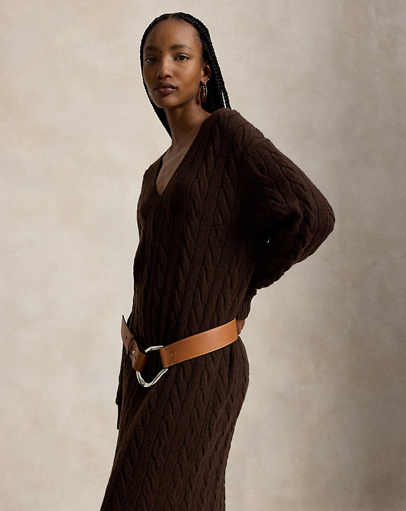 Cable-Knit V-Neck Jumper Dress