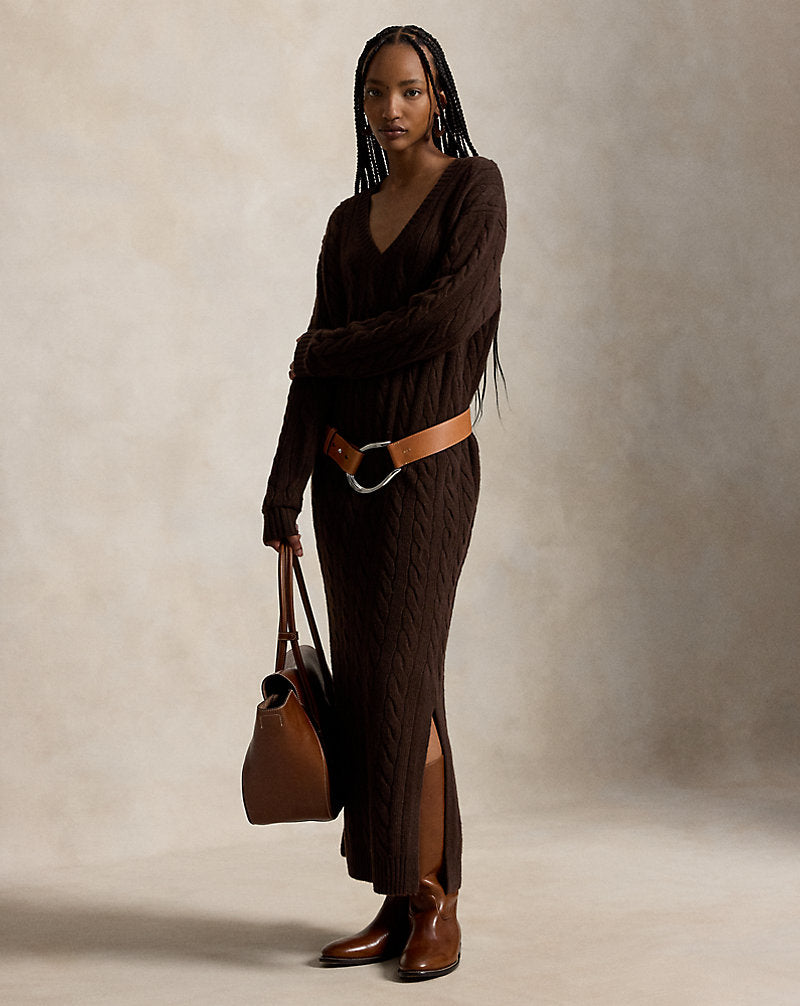 Cable-Knit V-Neck Jumper Dress