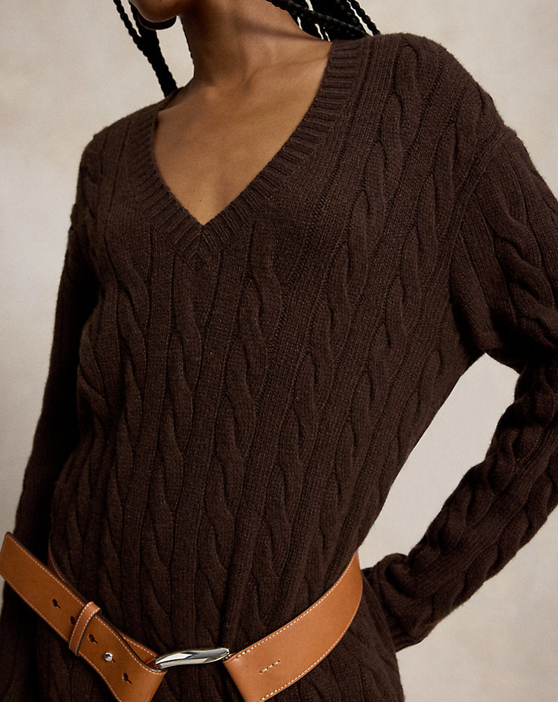 Cable-Knit V-Neck Jumper Dress