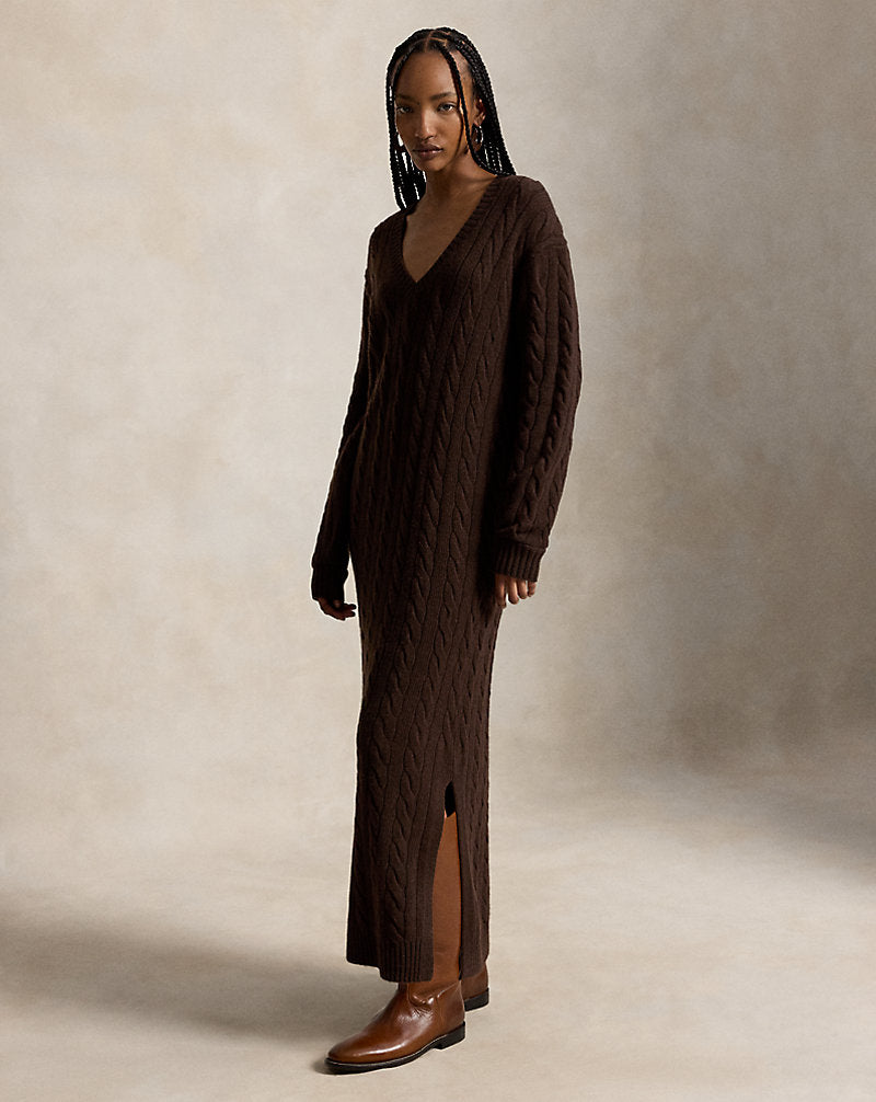 Cable-Knit V-Neck Jumper Dress
