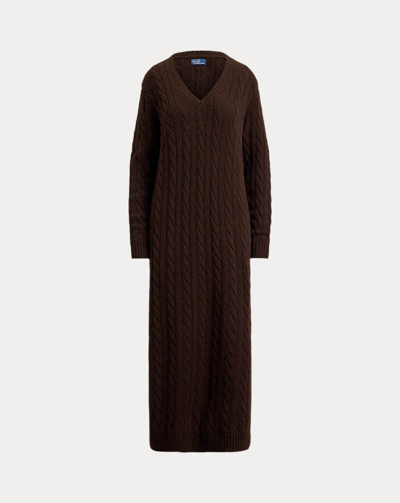 Cable-Knit V-Neck Jumper Dress
