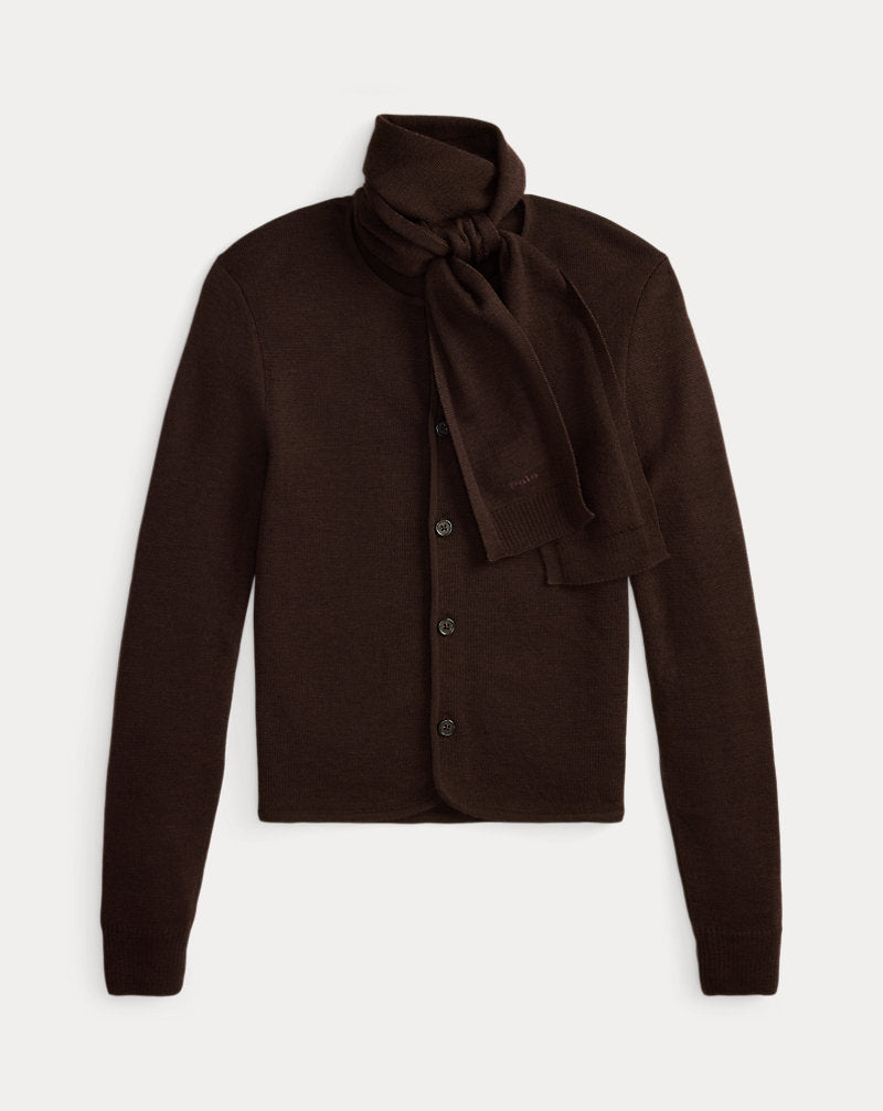 Tie-Scarf Wool Cardigan