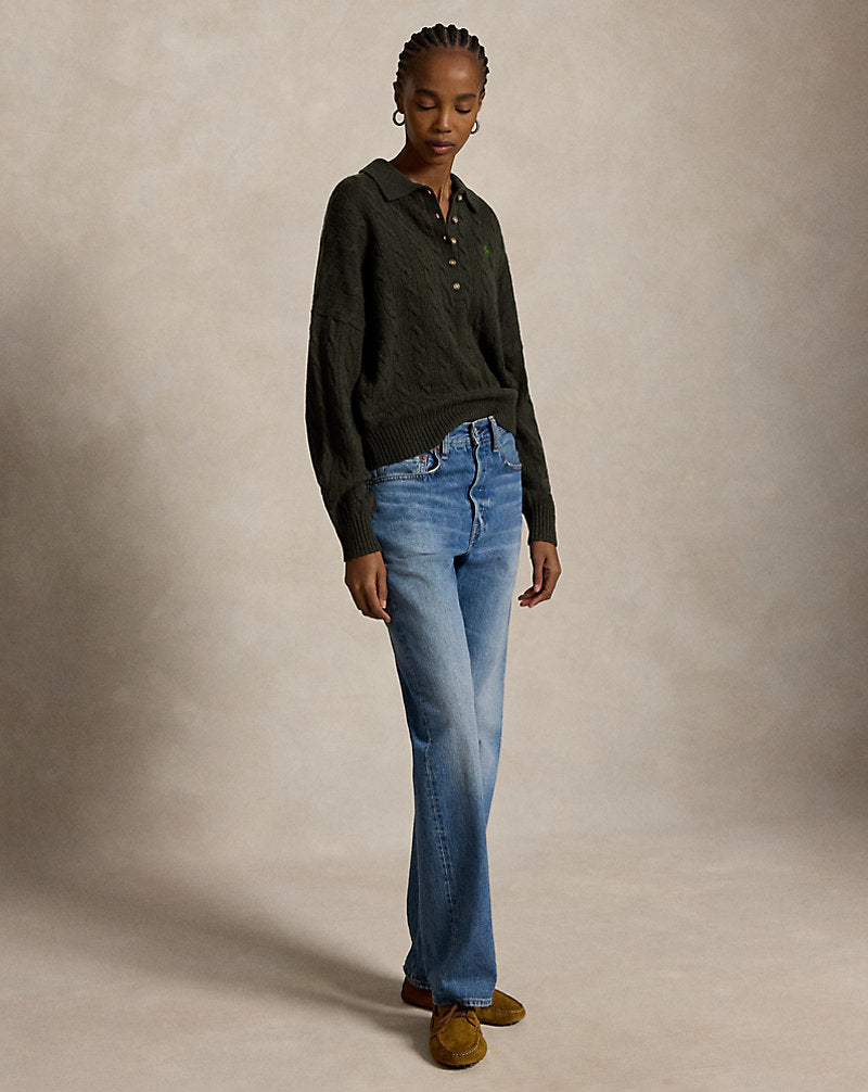 Cable Wool-Cashmere Polo-Collar Jumper