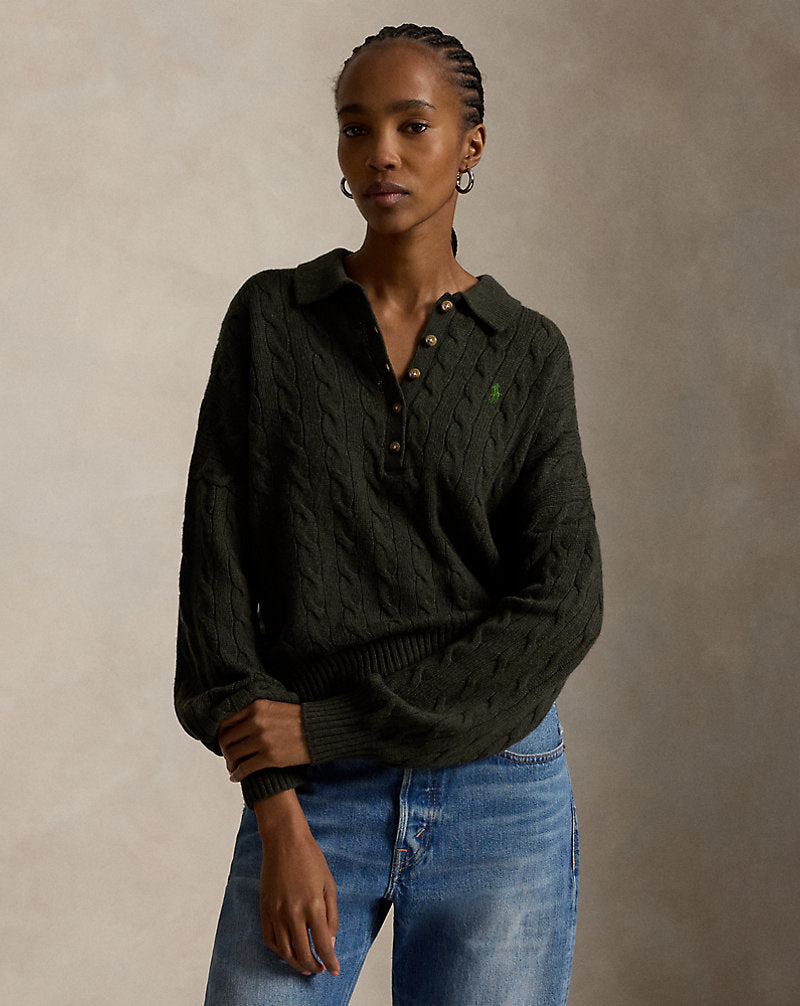 Cable Wool-Cashmere Polo-Collar Jumper