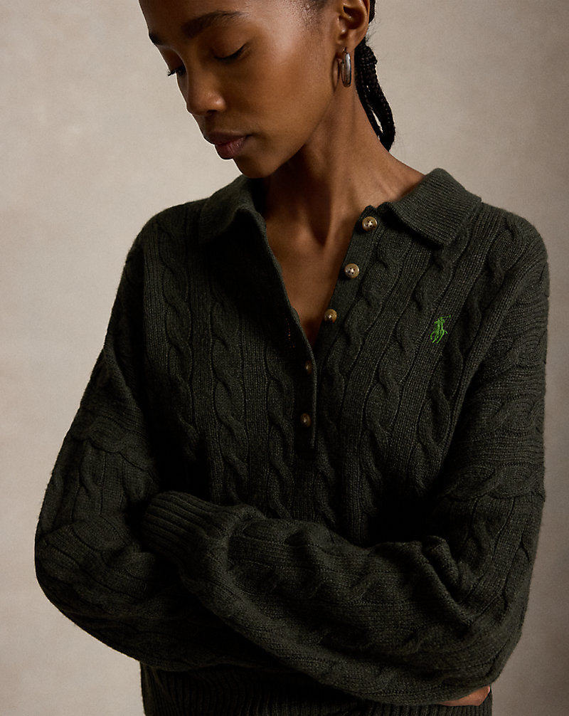 Cable Wool-Cashmere Polo-Collar Jumper