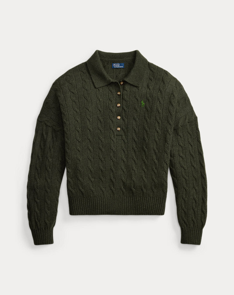 Cable Wool-Cashmere Polo-Collar Jumper