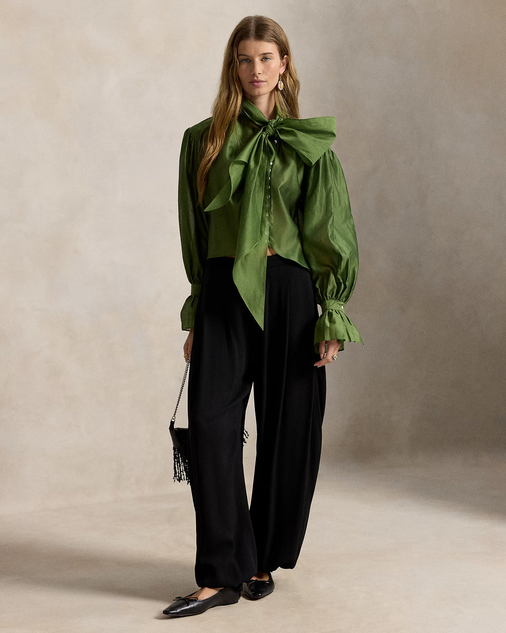 Tie-Bow Organdy Shirt, Polo Ralph Lauren