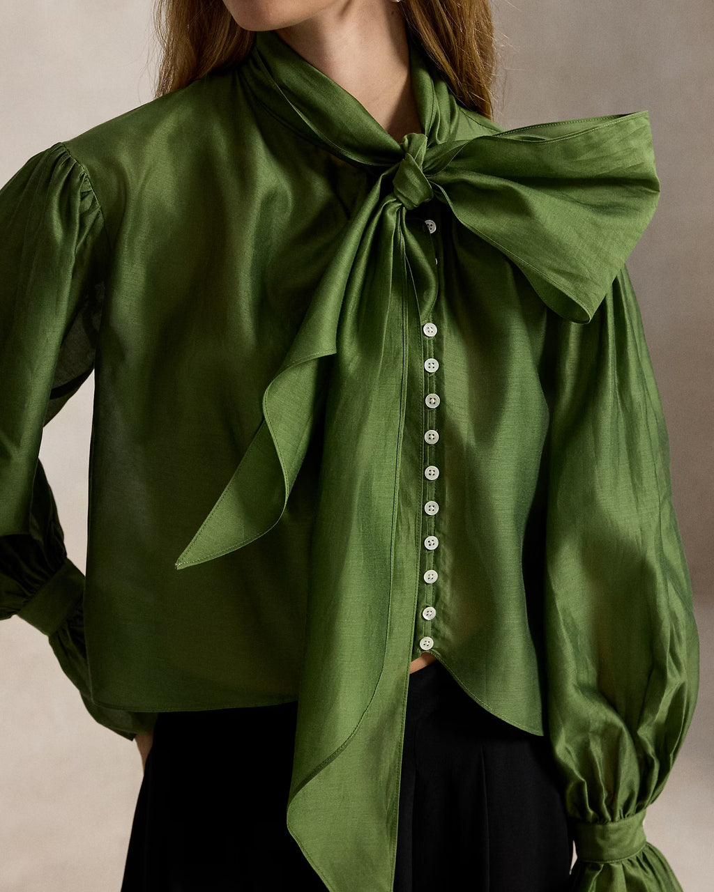 Tie-Bow Organdy Shirt, Polo Ralph Lauren