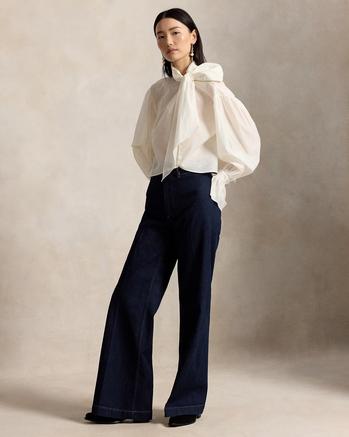Tie-Bow Organdy Shirt, Polo Ralph Lauren
