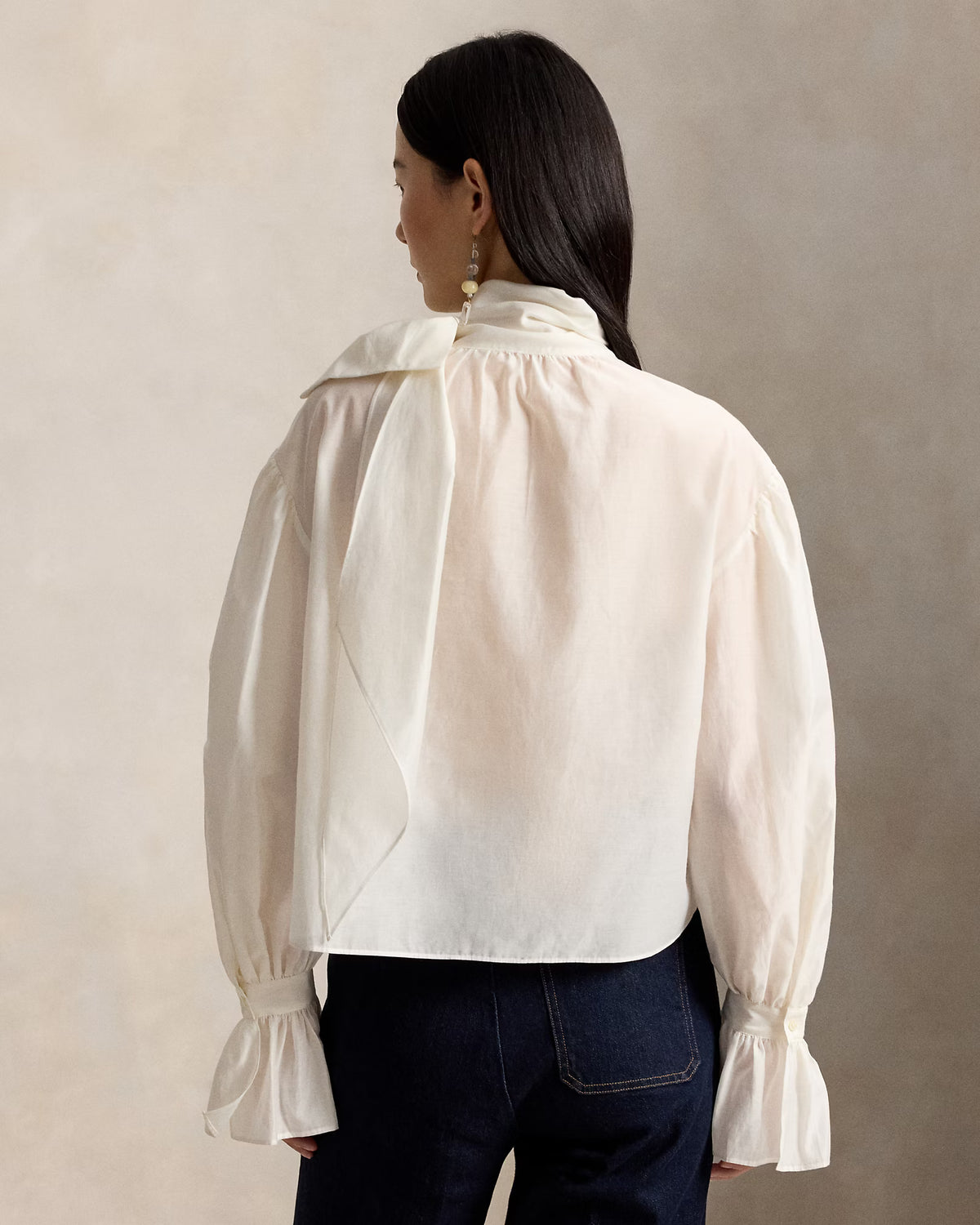 Tie-Bow Organdy Shirt, Polo Ralph Lauren