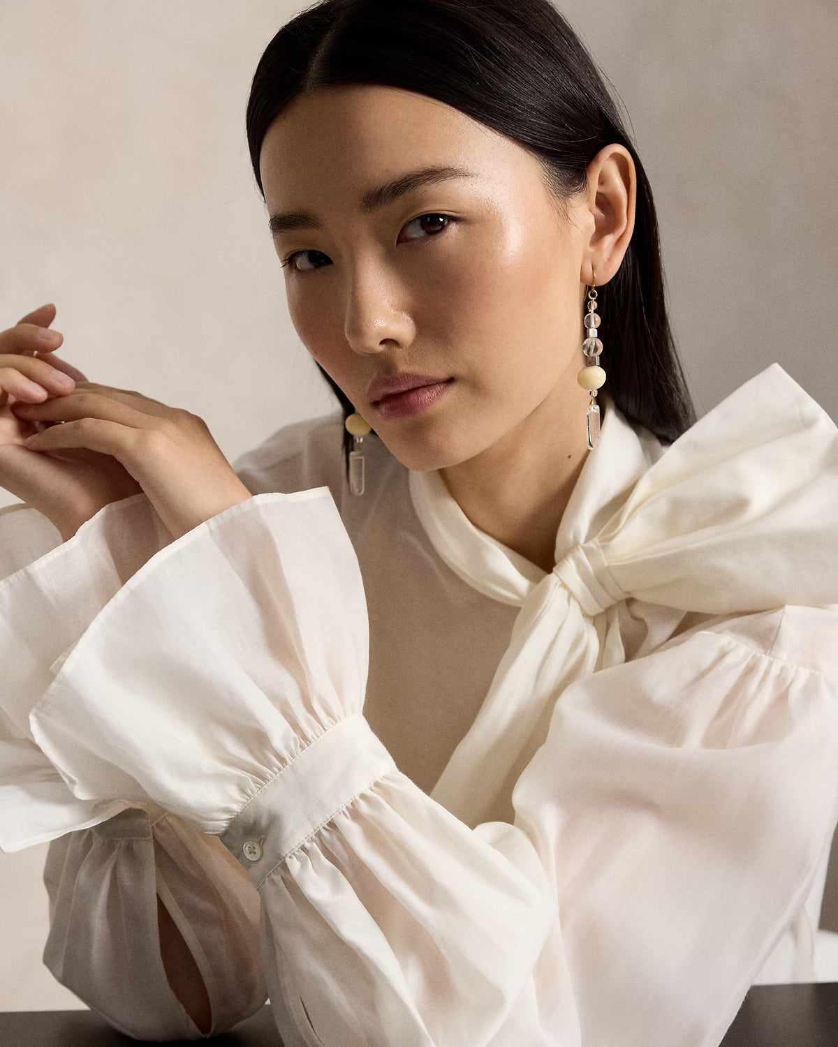 Tie-Bow Organdy Shirt, Polo Ralph Lauren