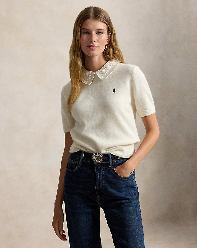 Lace-Collar Short-Sleeve Jumper