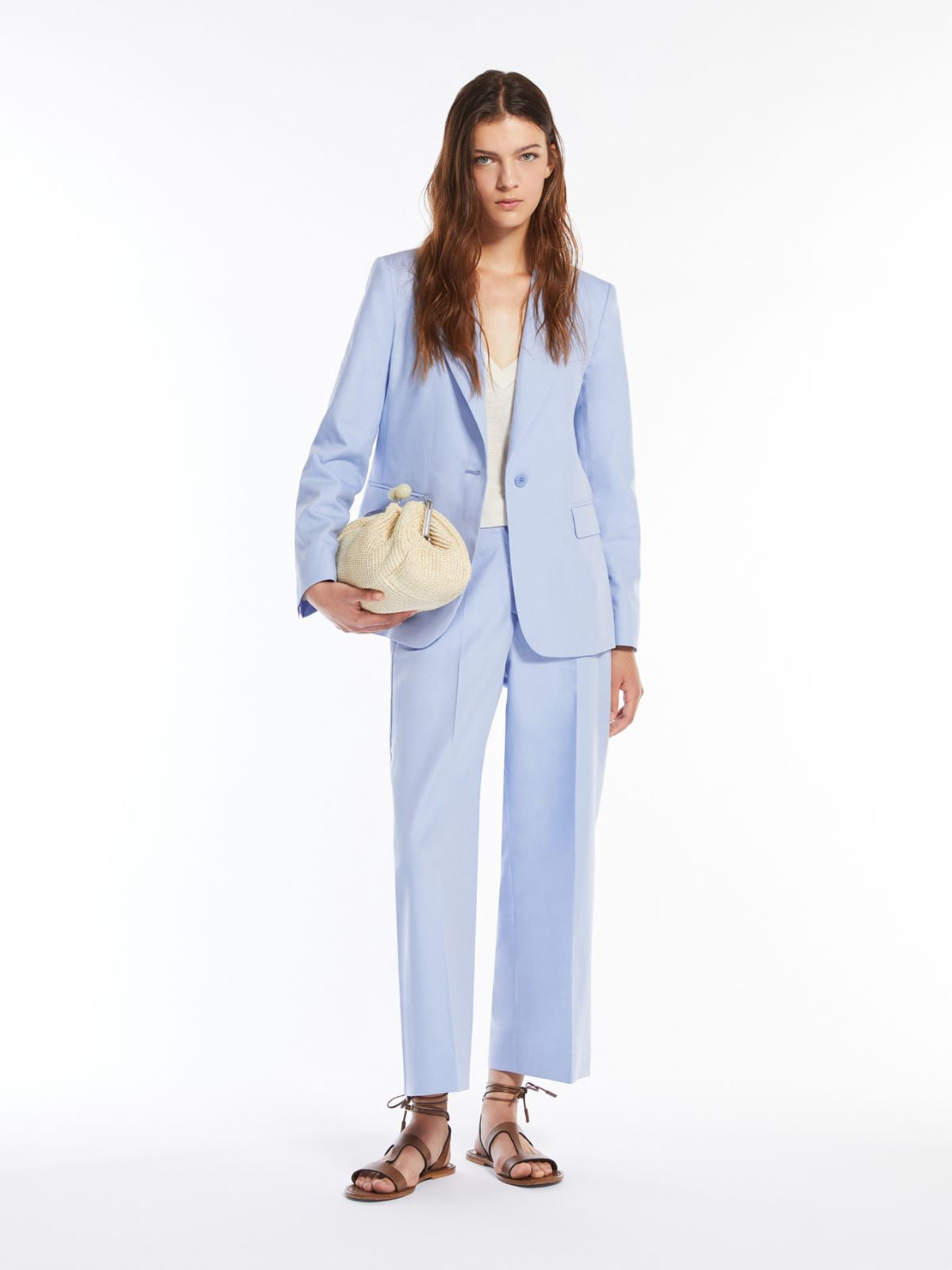 Weekend Max Mara, Zircone Cotton Linen Trousers, Light Blue