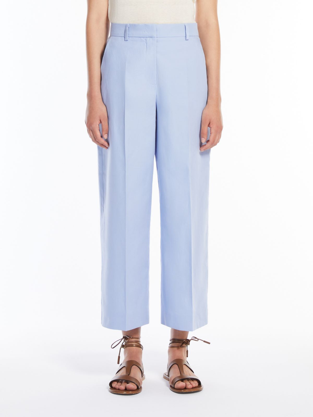 Weekend Max Mara, Zircone Cotton Linen Trousers, Light Blue