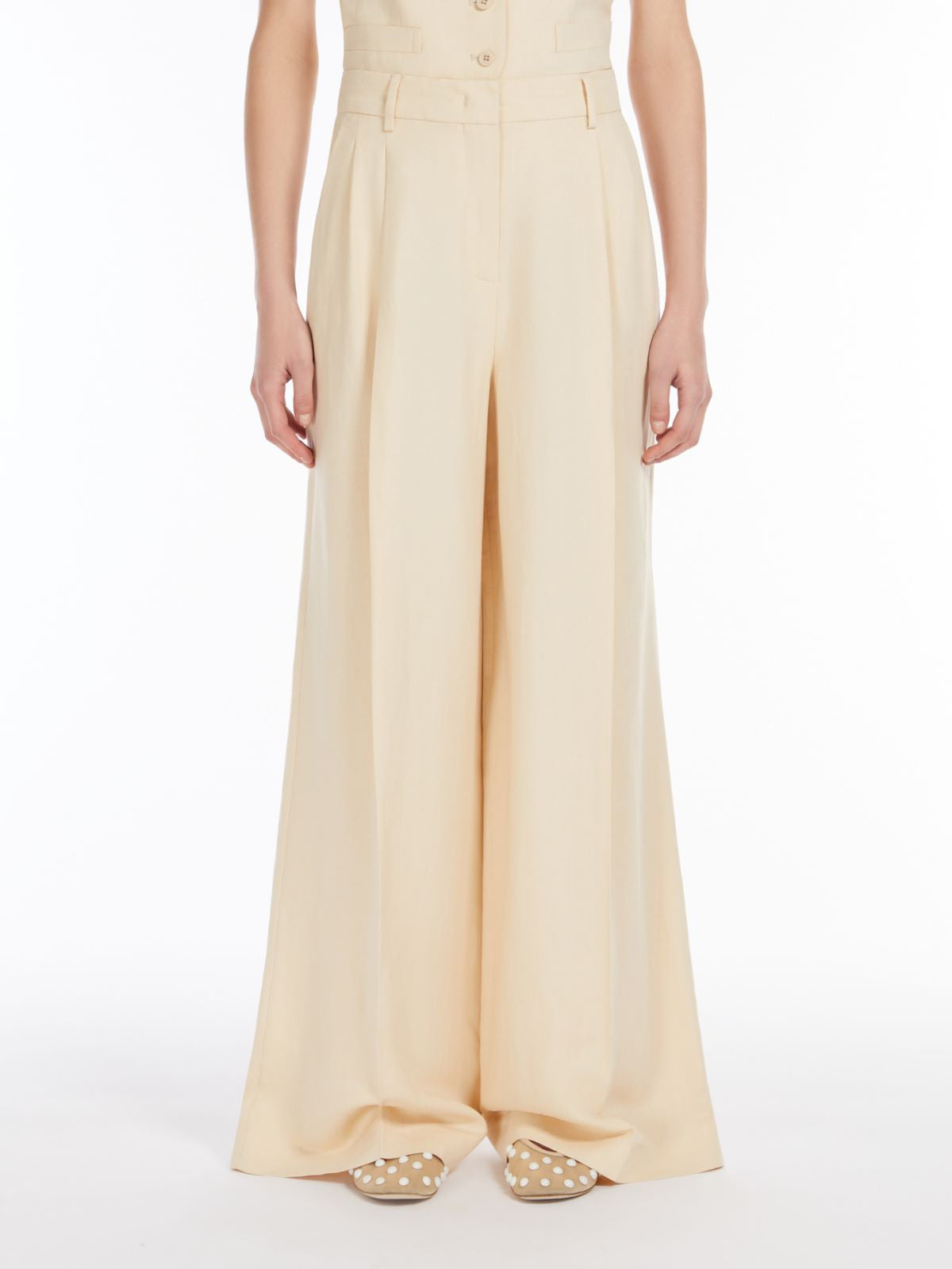 Weekend Max Mara, Valiero Viscose and Linen Trousers Sand