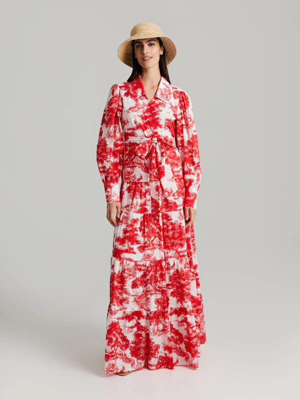 Andiata, Calypso Wrap Blouse Red Toile de Jouy